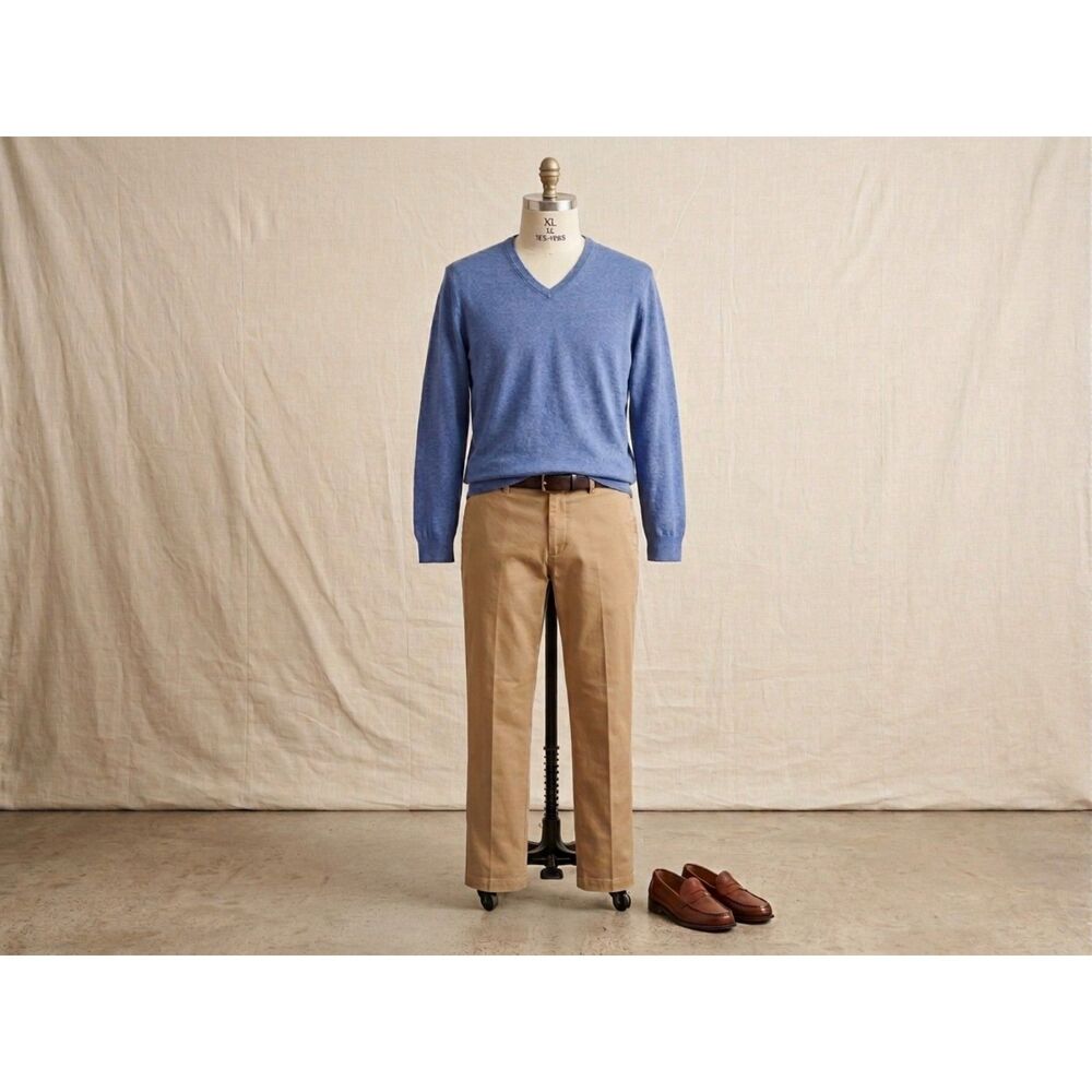 Brooks Brothers Mens XL V-Neck Sweater Blue 100% Supima Ctn Lightweight Pullover